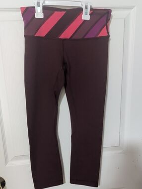 lululemon athletica Plum Leggings with Pink & Purple Stripe Waistband